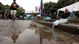 New Zealand anti-vaccine mandate protesters dig trenches to stay dry